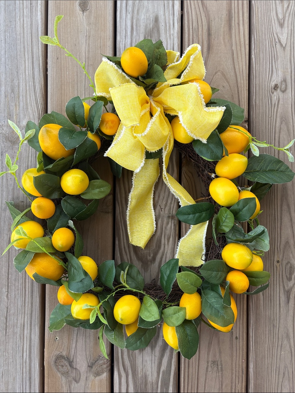 Vintage Lemon Wreath with yellow burlap Bow